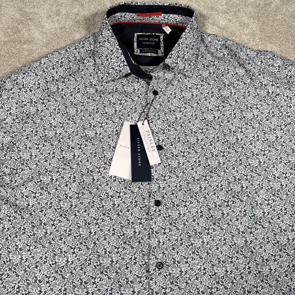 Silver Stone Paisley Collection Button Up Shirt‎ Mens 3XL Modern Fit NEW READ